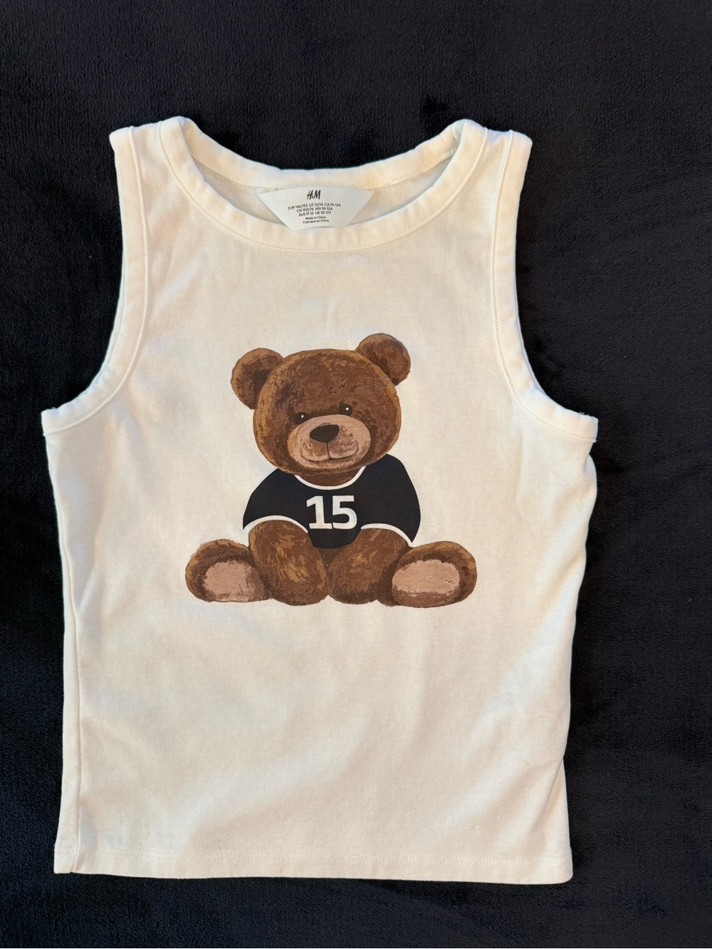 H&M White Tank Top with Brown Teddy Bear Graphic